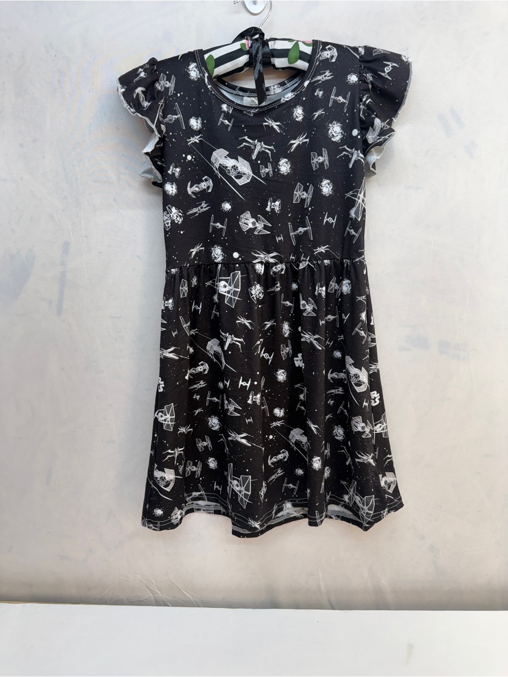 Girls' Black Space-Print Flutter Sleeve Dress